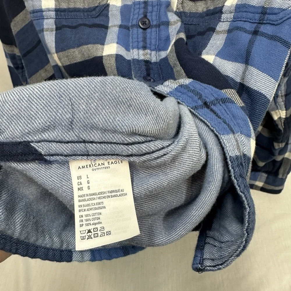 American Eagle Super Soft Flannel Button Plaid Front Shirt Sz XL Blue White - Picture 7 of 8